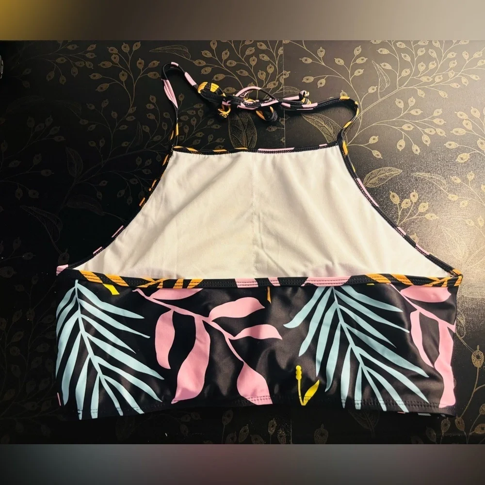 Kingdom & State Black and Pink Swim Top with Halter Neck